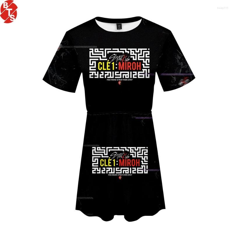 

Casual Dresses Straykids 3D Printed Kpop Dress For Women Fashion Summer Short Sleeve 2023 Trendy Streetwear Clothes, Red