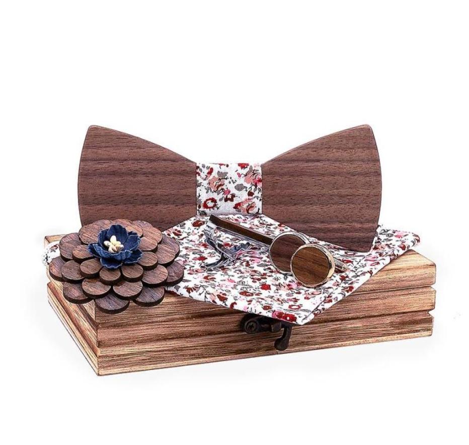 

Bow Ties Sitonjwly Wood Bowtie Handkerchief Brooches Cufflinks Tie Clips Set For Men Suit Wooden Butterflies Bowknots GiftsBow7819019