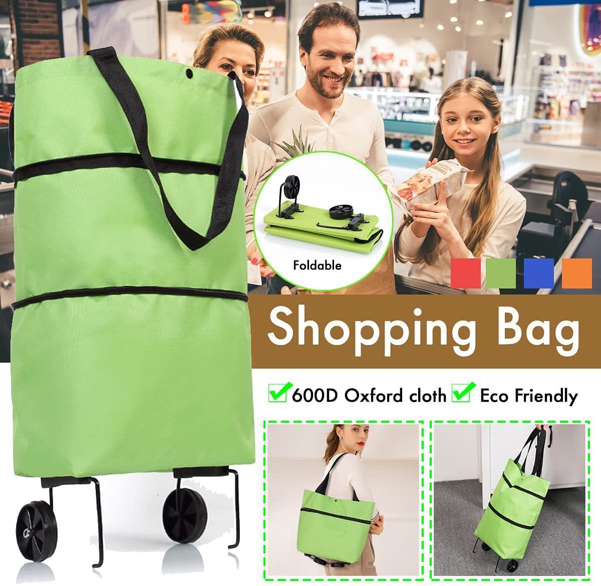 

Shopping Bags Folding Pull Cart Trolley Bag With Wheels Foldable Reusable Grocery Food Organizer Vegetables 230628
