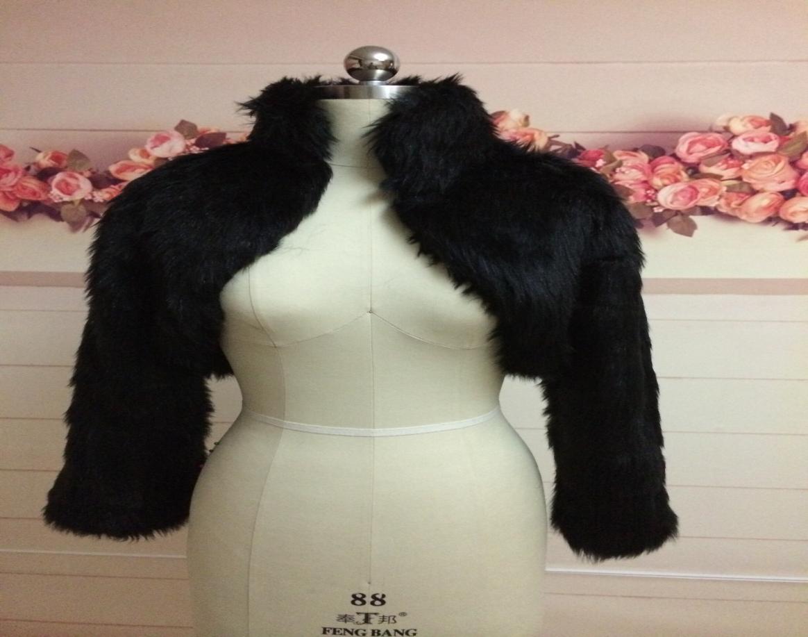 

Fashion Black Faux Fur Coat Bridal Wrap Long Sleeve Jacket Shawl Cape Stole Bolero Ivory Fake Fur Bridesmaids Cape8374486