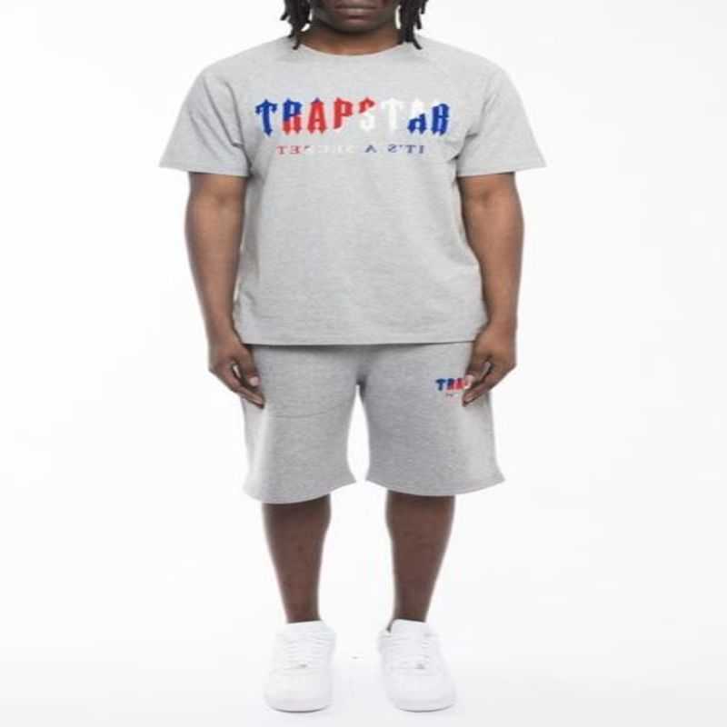 

Summer New Trapstar London Shooter Short-sleeved t Shirt Suit Chenille Decoding Black Ice Flavor Motion Current Round Neck T-shirt Shorts 38ess3njo 31ypy, White shooter suit