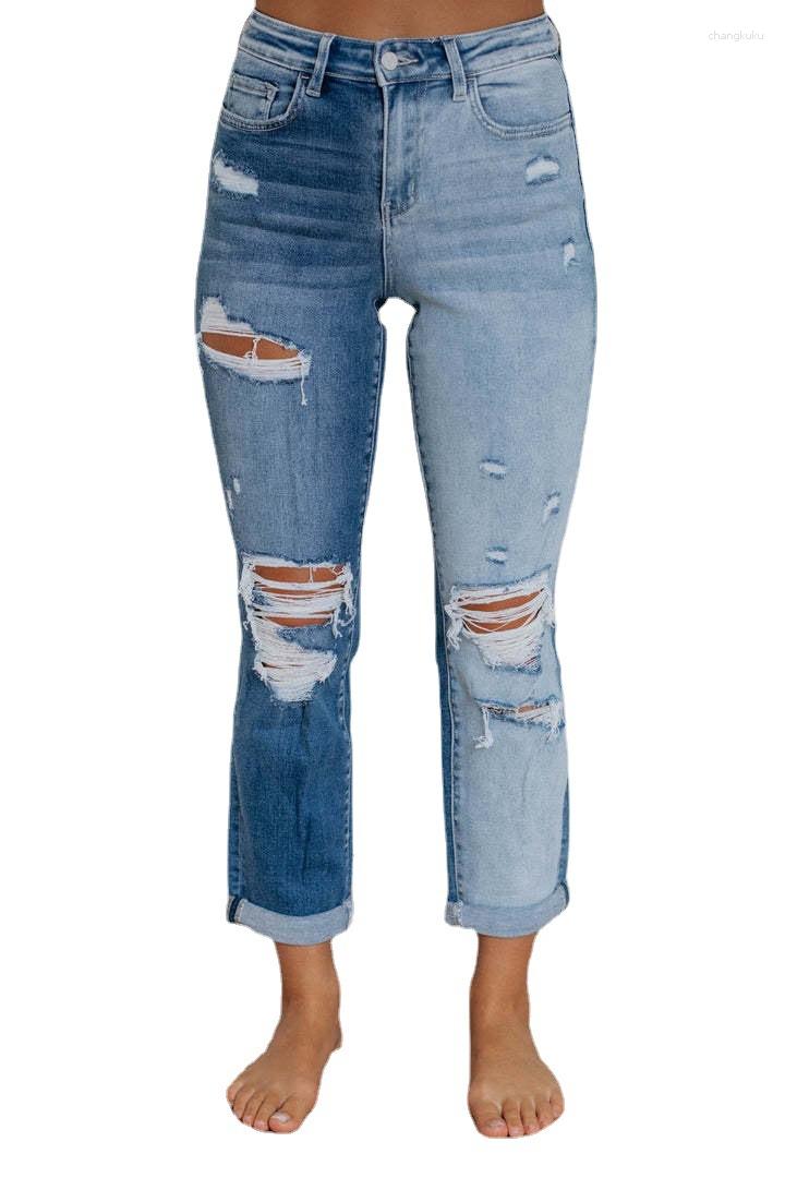 

Women' Jeans European Style Ripped Woman Trouser Spring Summer Female Pants Denim Baggy Women, Blue
