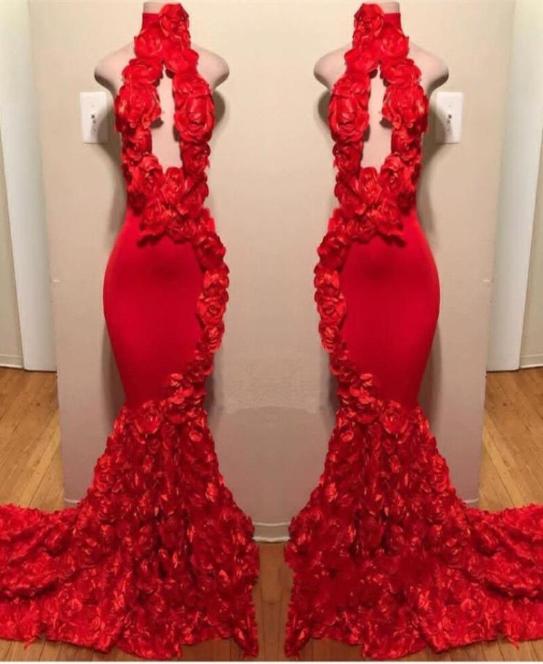 

Red New Design Mermaid Prom Dresses Appliques High Neck Sexy Formal Evening Dresses Sweep Train Satin Luxury Fashion Cocktail Part9116614, Royal blue