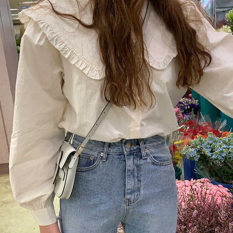 

Women's Blouses Autumn Ruffled Doll Collar Long Sleeve Shirt College Style Blouse Simple Fashion, Beige