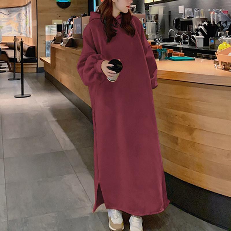 

Casual Dresses Spring And Autumn Thick Solid Color Hooded Collar Plus Size Loose Dress Long Sleeve Oversized Vestidos Women's Clothing, Yellow