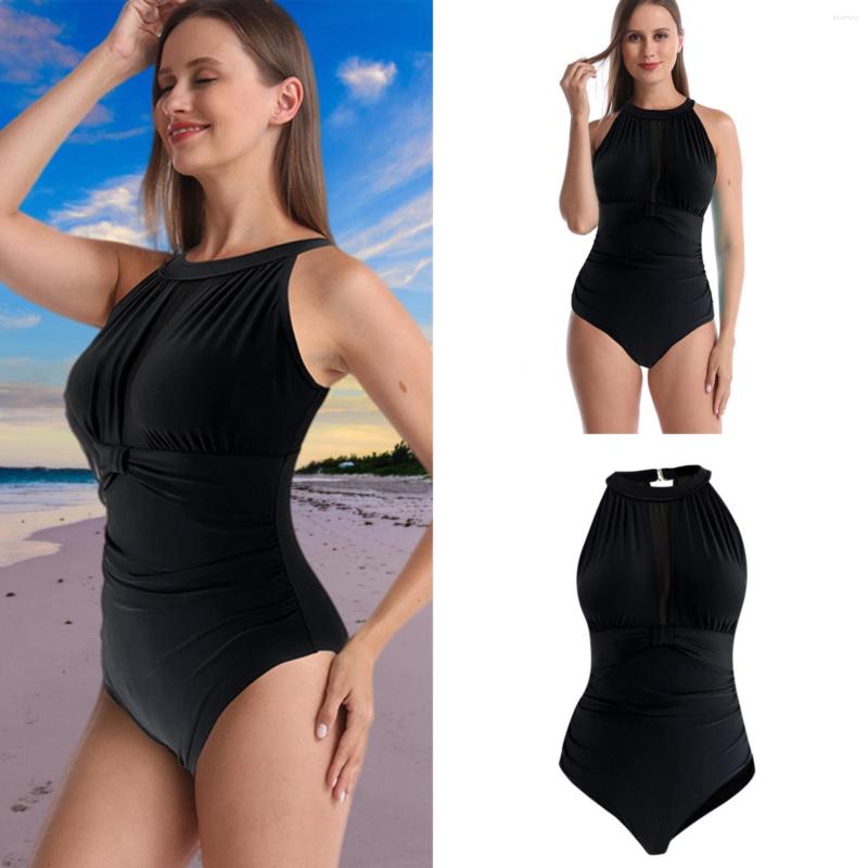 

Women' Swimwear A Set Of Up And Down With Swimsuit Summer Fashion Solid Color Hanging Neck Sexy Girl, Black