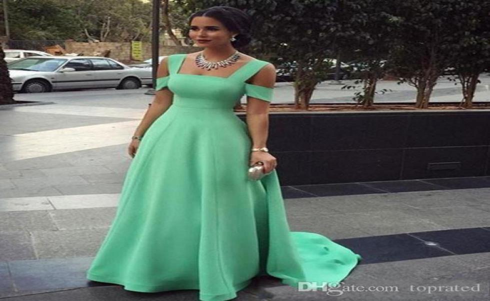 

ALine Mint Green Evening Dresses Spaghetti Simple Red Carpet Gowns Back Zipper Sweep Train Custom Made Formal Occasion Dresses Be4137400, Hunter green
