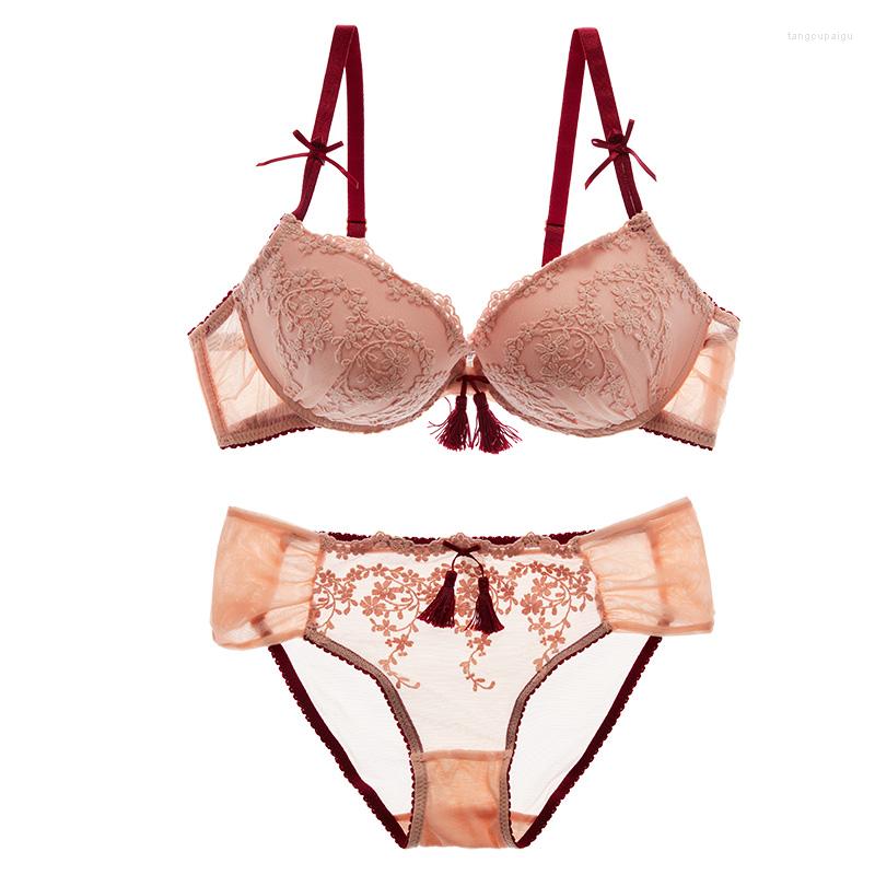 

Bras Sets Shaonvmeiwu Europe And The United States Sexy Embroidered Flowers Gather Underwear Deep V Temptation Lace Bra Women, Blue