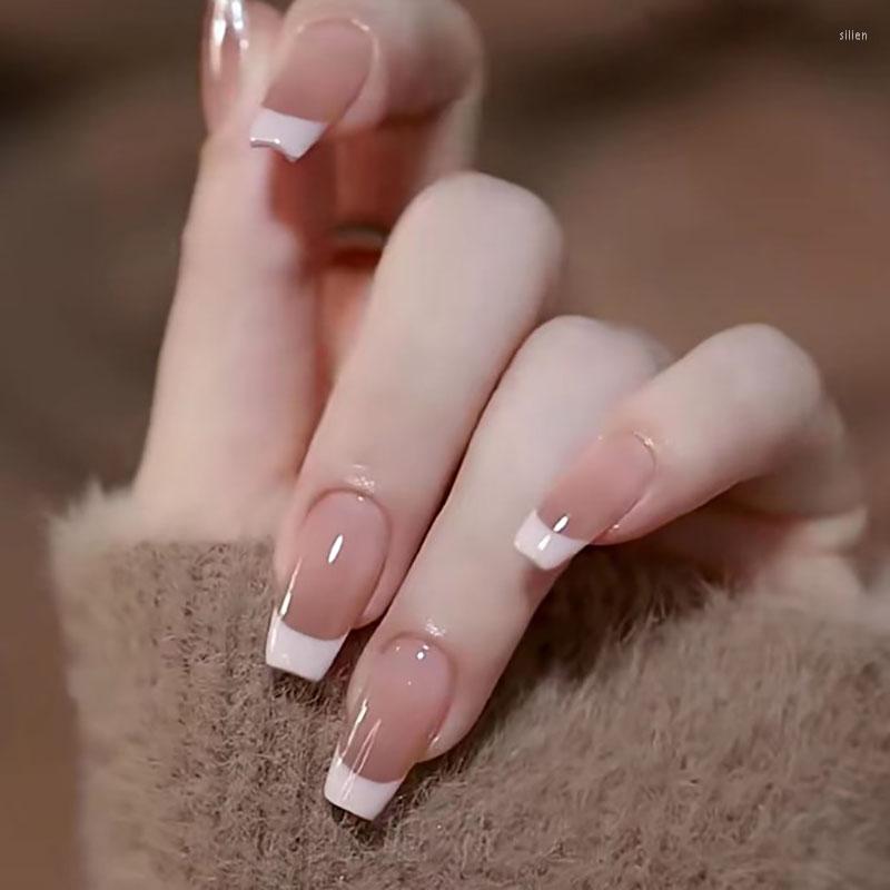 

False Nails 24pcs Press On Fake Nail Pink Artificial Detachable Coffin Wearable French Ballet Ballerina Art Tips