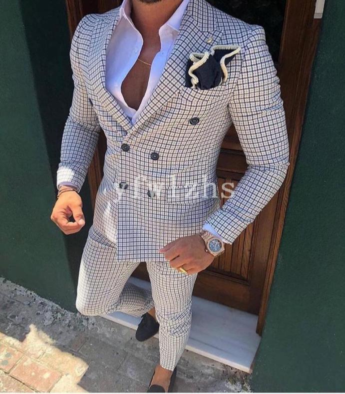 

Newest DoubleBreasted Groomsmen Peak Lapel Wedding Groom Tuxedos Men Suits WeddingPromDinner Man BlazerJacketTiePants T1001771577, Beige