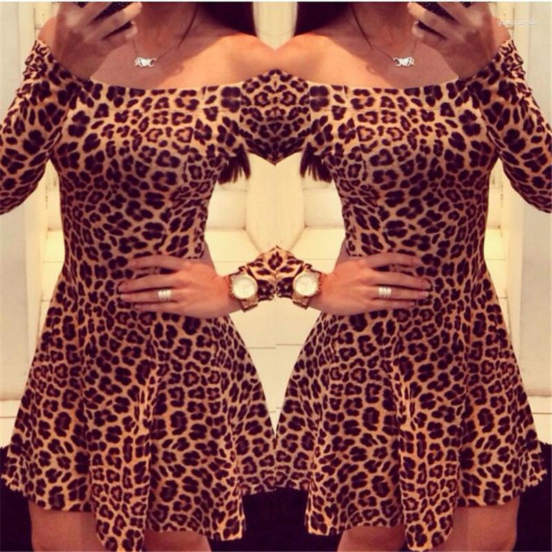 

Casual Dresses Bigsweety Women Autumn Winter Leopard Print Bandage Dress 2023 Sexy Off Shoulder Long Sleeve Slim Elastic Party