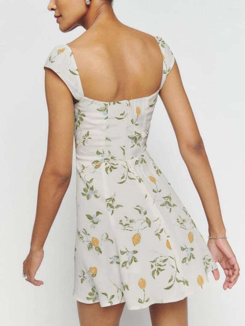 

Casual Dresses Floral Off Shoulder A-Line Mini Dress With Backless Design And Square Neckline For Women  Summer Party Club, A-beige