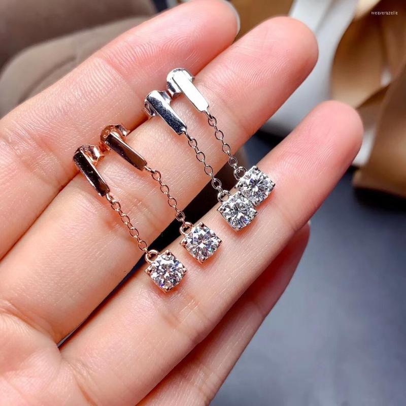 

Dangle Earrings 2023 Style Round Moissanite Stud With Chain 5mmx5mm Size Shiny Gem GRA Certificate Real 925 Silver Birthday Gift
