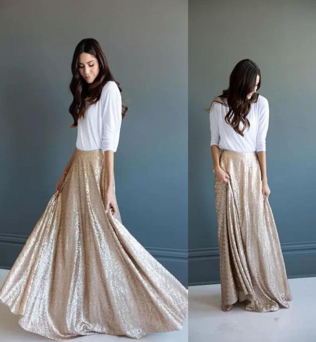 

Gorgeous Champagne Sequins Maxi Dresses Ruffled Aline Skirt Prom Dresses Skirts for Women Skirt Pleated Long Length8148346, Ivory