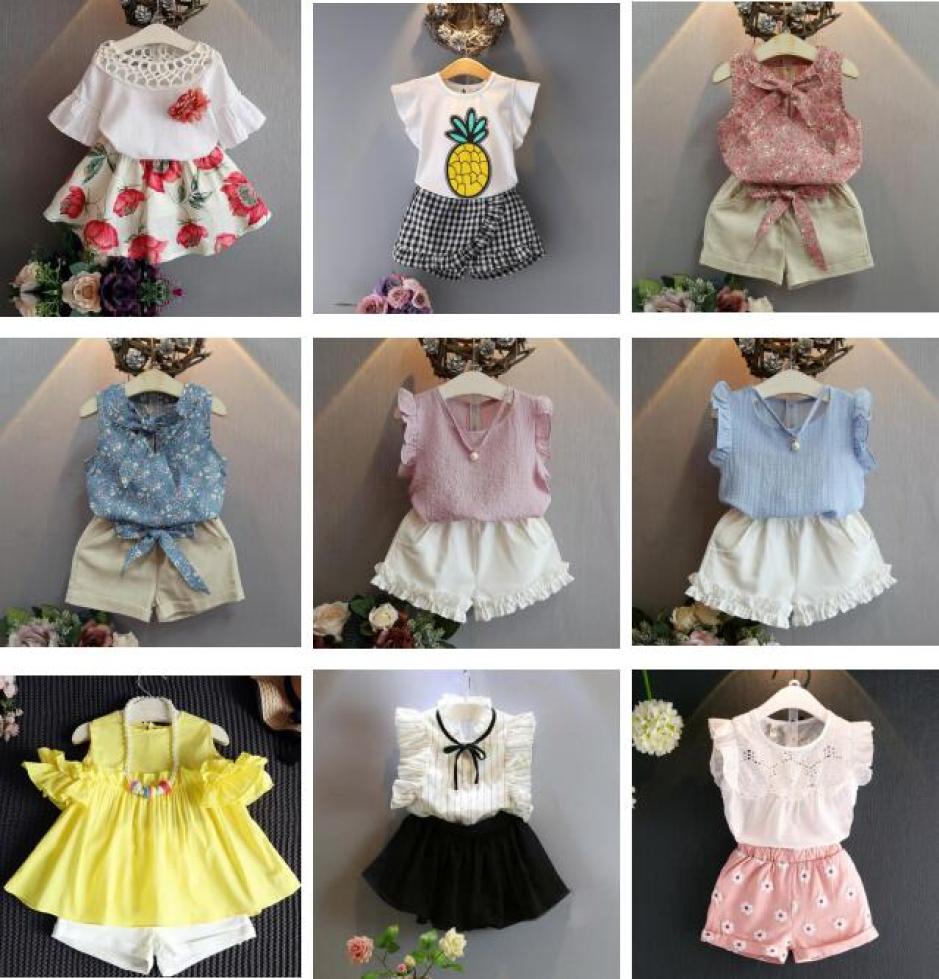 

Whole 10 styles kids designer clothes girls chiffon cotton Tshirt topsshorts pants skirts 2pcs set baby girl designer clothe7867503, Black white
