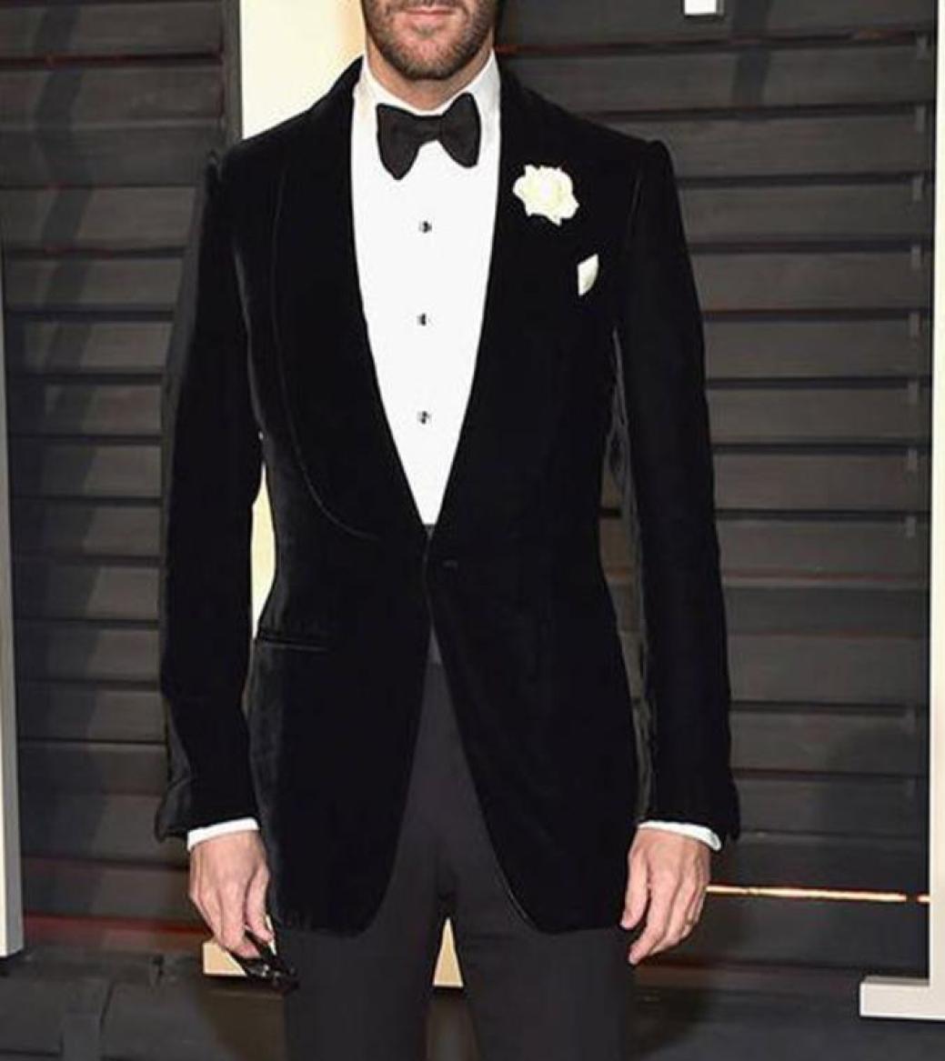 

Black Velvet Evening Party Men Suits Wedding Groom Tuxedos 2018 Two Piece Jacket Pants Tailor Made Latest Style Blazer8487491, Same as image