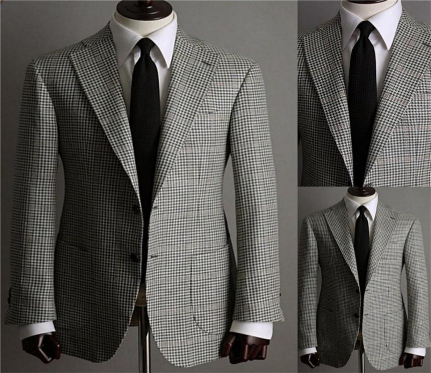 

Fashion Houndstooth Wedding Tuxedos Men Suits Custom Made Jacket Glen Plaid Two Button Tuxedos Peaked Lapel Blazer Business Casual8421717, Light gray
