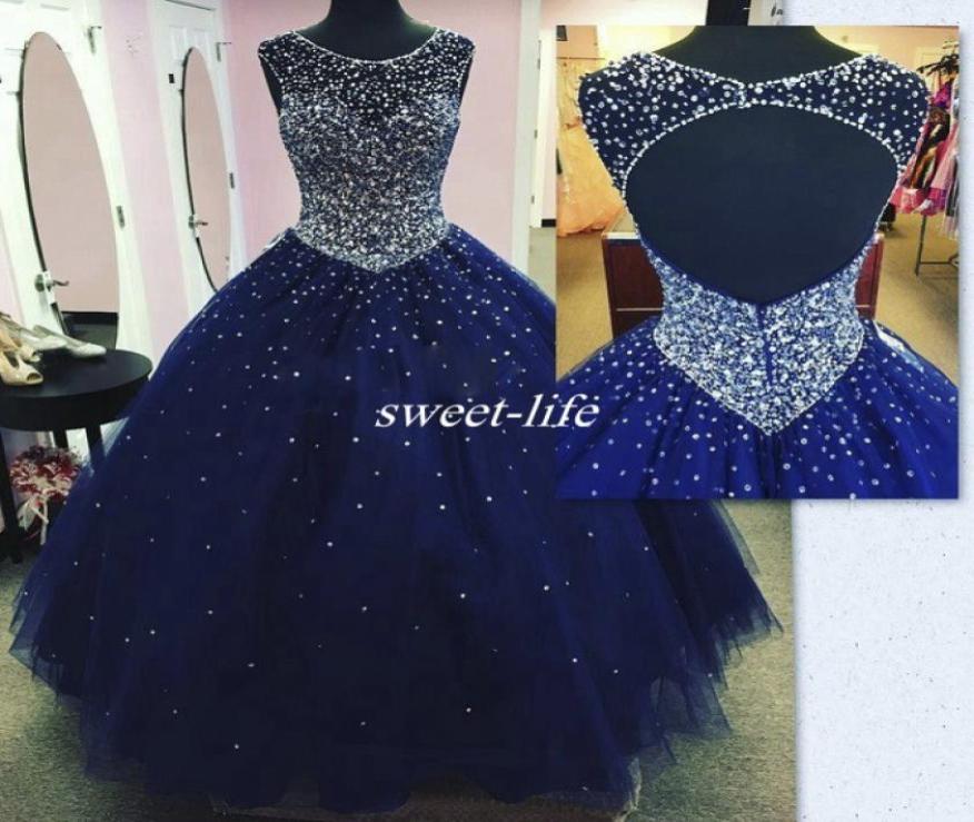 

Dark Blue Long Quinceanera Dress 2020 Plus Size Backless Crysatl Beaded Ball Gown Tulle Debutante Party Gowns vestido 15 anos5656825, Gold