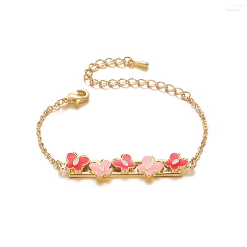 

Link Bracelets 14K Gold Plated Charm Cuff Adjustable Butterfly Fashion Kids Models Super Flash Jewelry For Women Girls