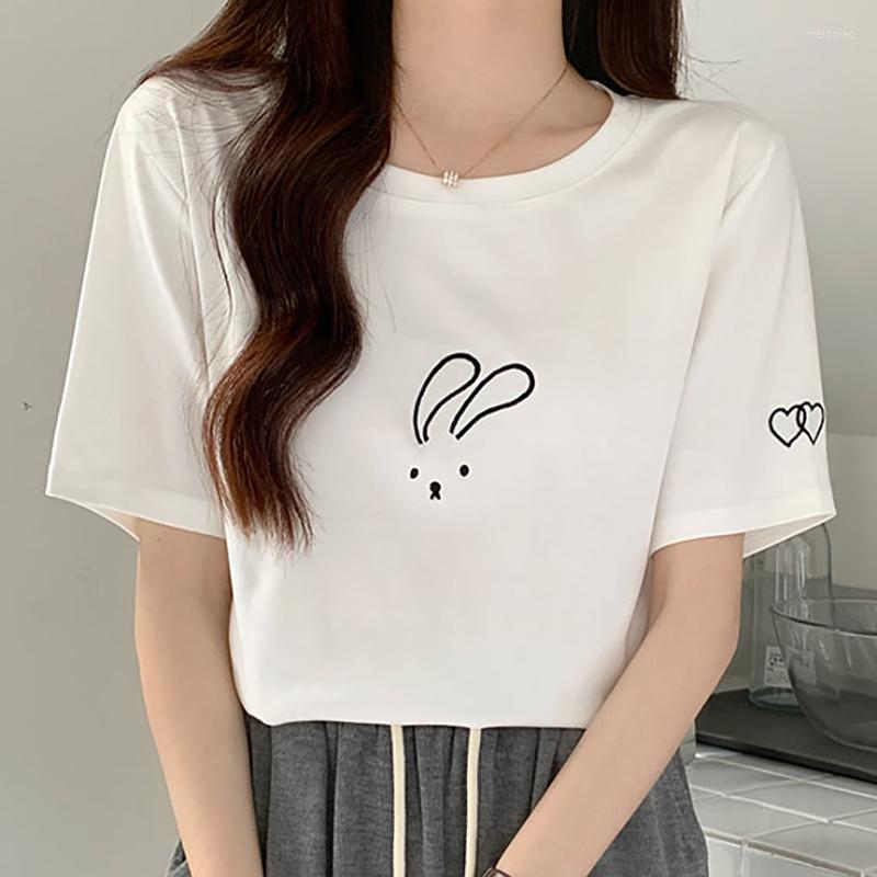 

Women' T Shirts Korean Clothes Embroidery Shirt Women T-Shirts Summer Tops Cotton Casual Loose Short Sleeve Tee Femme Camisetas De Mujer, Black