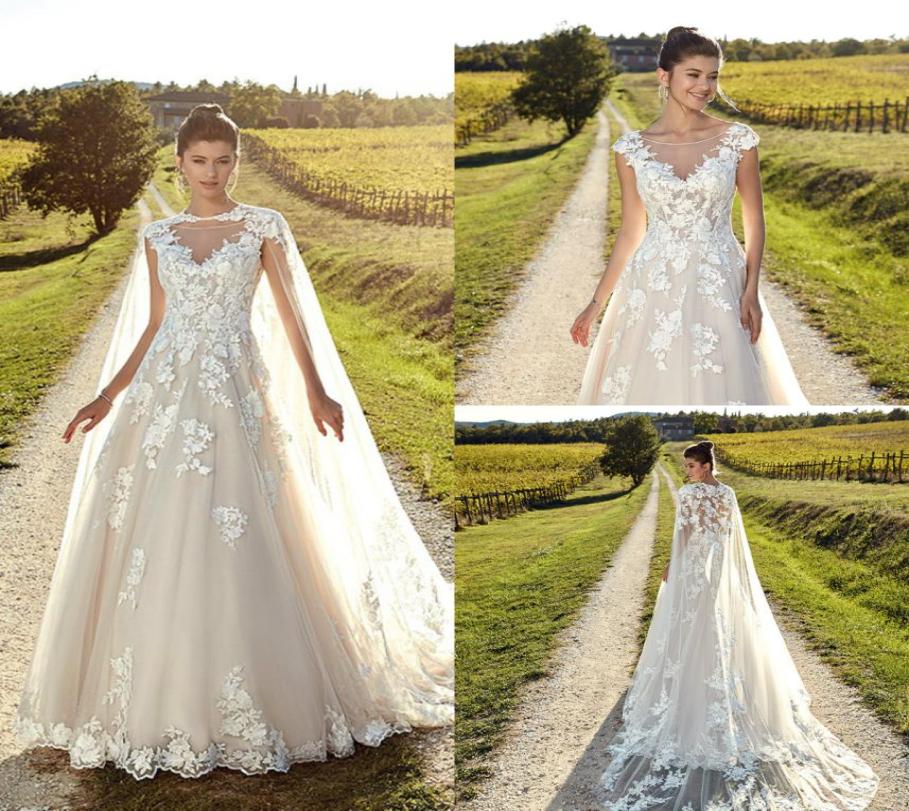 

Plus Size ALine Wedding Dresses Eddy K Sheer Neck Lace Applique Backless Tulle Bridal Gown Robe Beach Wedding Dress With Wrap Ves4355439, Same as image