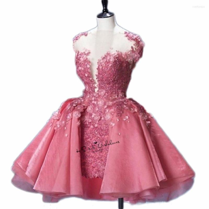

Party Dresses Christmas Pink Short Prom Dress Puffy Lace Applique 3D Flowers Vintage Mini Homecoming For Sweet Girls Teens Gala, Auburn