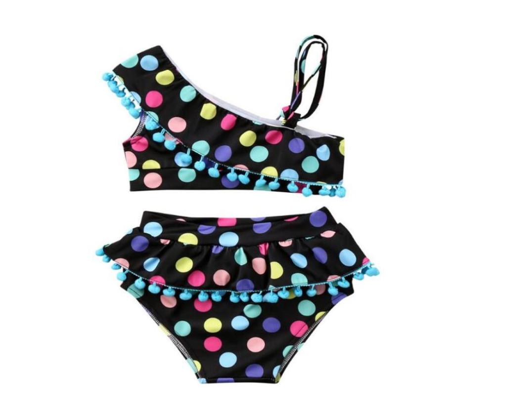 

Girl Colorful Point Print Swimsuit Baby Off shoulder Swimwear Two Pieces Kids Summer Bikini Sets Baby Clothes CN G0223047783, Ivory