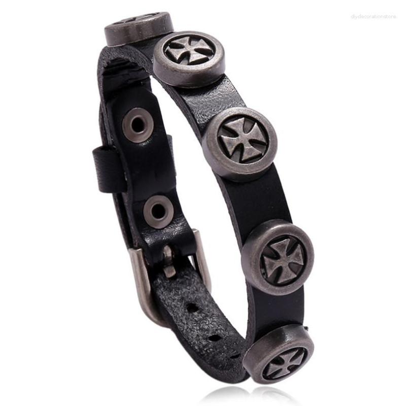 

Charm Bracelets Punk Fashion Cross Wristbands Bracelet Belt Vintage Black Brown Genuine Leather Beads Charms Wrap Bangle Women Men Jewelry