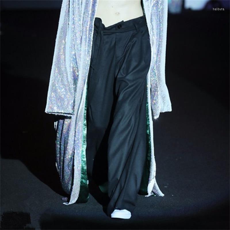 

Men' Pants Wide Leg Spring And Autumn European American Catwalk Fashion Loose Large Size Trousers, Black