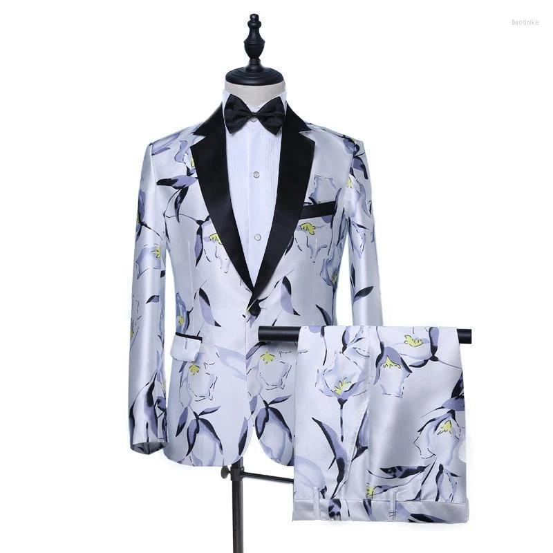 

Men's Suits Men's Men Fashion Tuxedo 2 Pieces Summer White Slim Fit Notch Lapel Groom Suit Singer Host Stage Show Costume, Picture color
