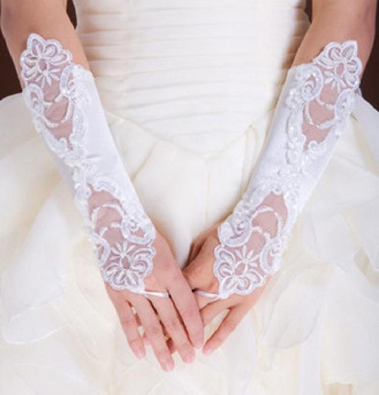 

wedding dress Bridal Gloves bride fingerless lace sequin performance etiquette command manufacturers9523228, White