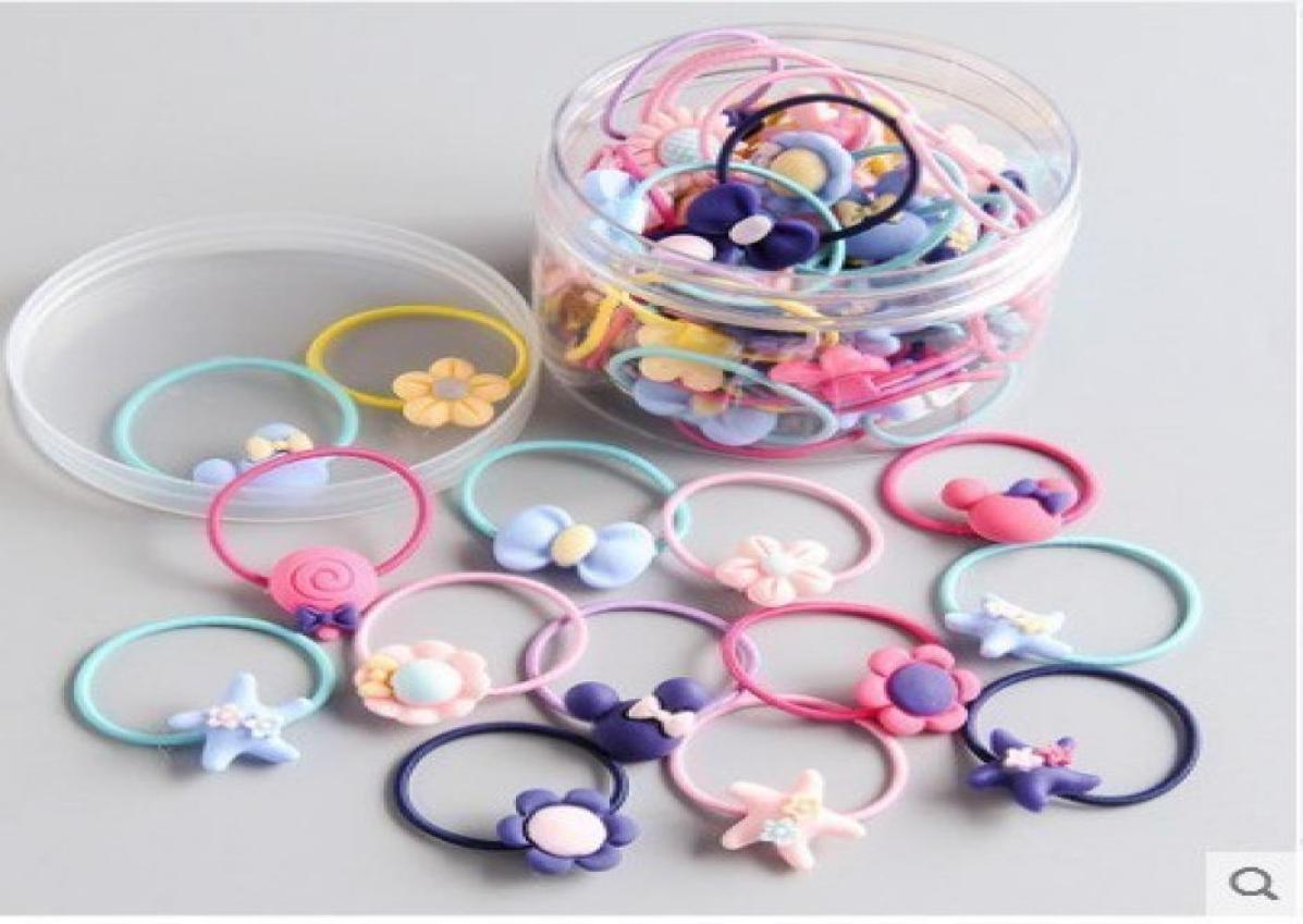 

30 pcs sets new fashion frosted elastic rubber hair bands girls floral ponytail holder headband cartoon 5 sets mix whole2699089, Pink