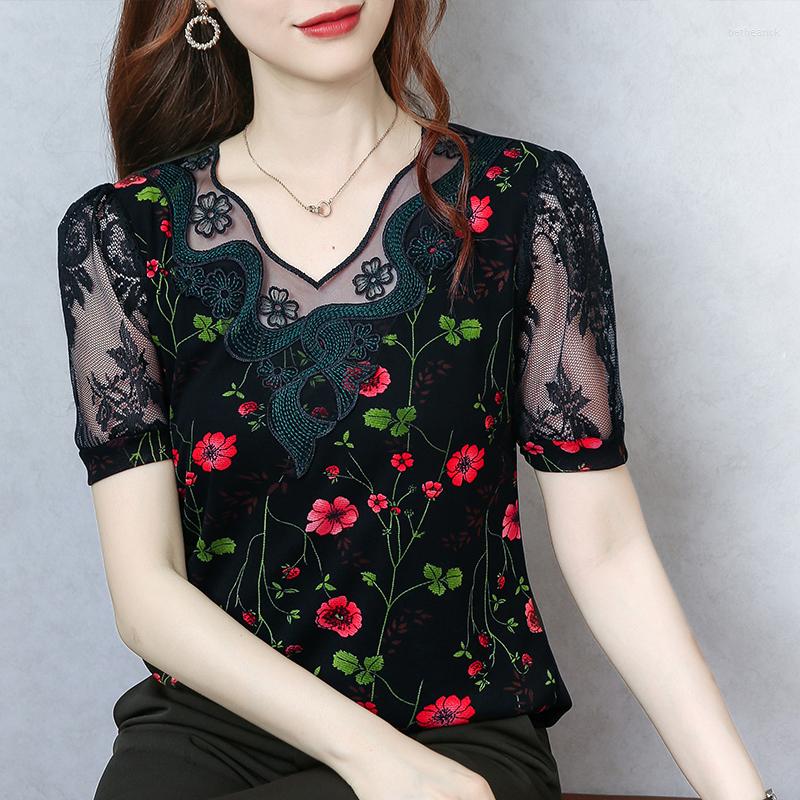 

Women's T Shirts Floral Embroidery Camisetas Mujer 2023 Summer Tshirt Women Lace Lady Shirt Printing Womens T-Shirts Woman Tops Vetement