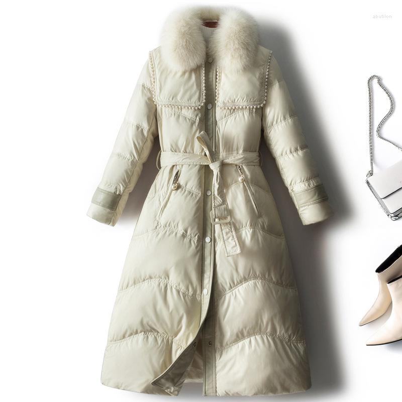 

Women' Down Detachable Real Wool Collar Jacket 2023 Winter Fashionable Medium And Long White Duck Warm, Black