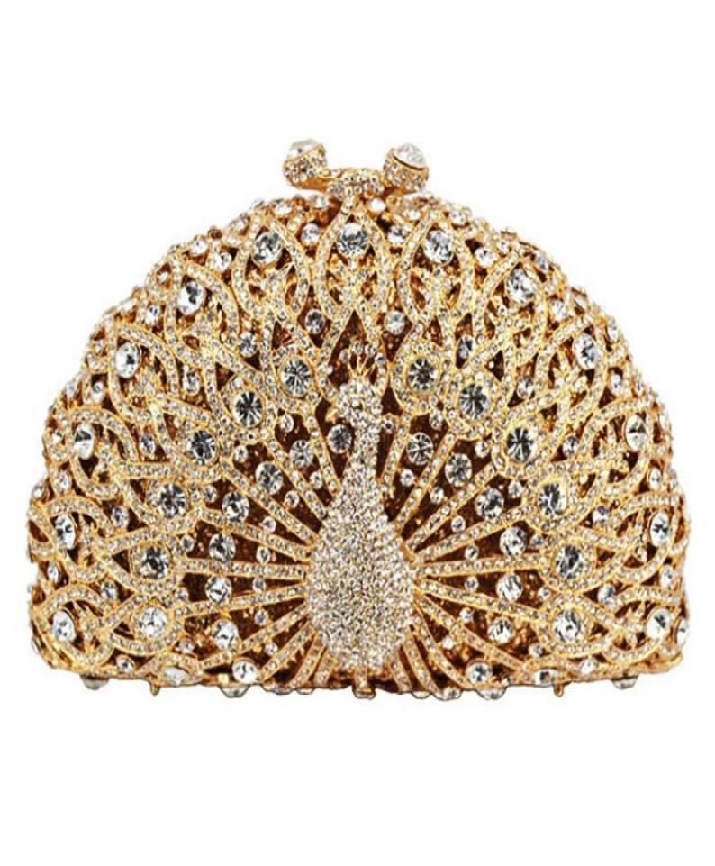 

High Quality Crystal Handbags Hollow Peacock Clutch Women Wedding Party Purse Evening Bags2346061