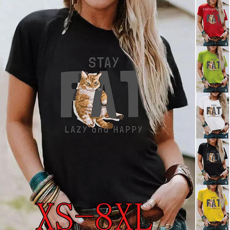 

Women's T Shirts Women's Fashion Print Theme Shirt Basic Plus Size O-neck Printing Top Summer -8XL, Black