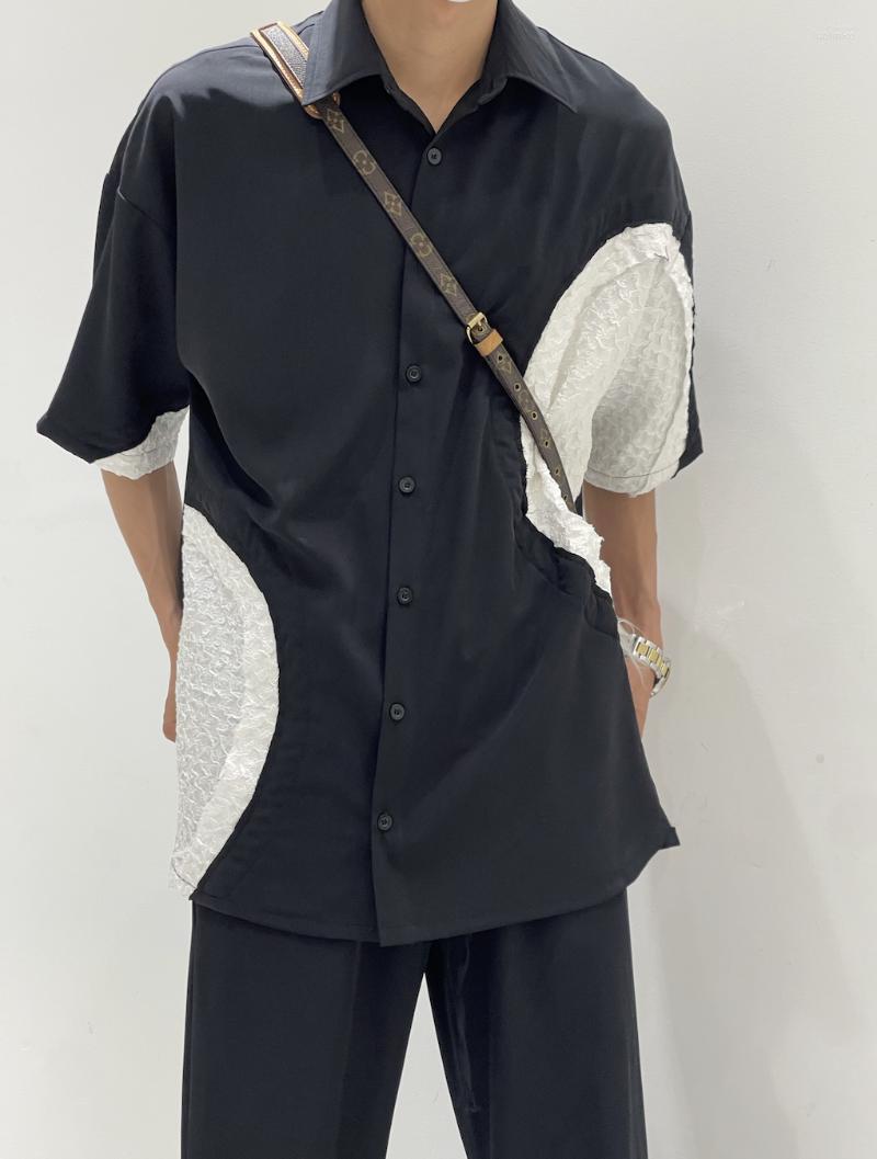 

Men's Casual Shirts Men's Black Bubble Shirt Stitching Deconstructs Summer Plus-size Men's Wear
