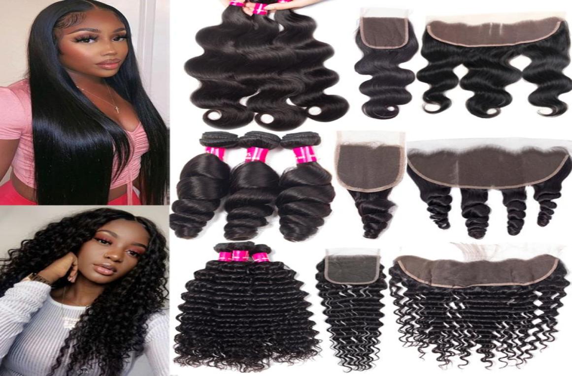 

9A Brazilian Human Hair Weaves 3 Bundles With 4x4 Lace Closure Straight Body Wave Loose Wave Deep Wave Kinky Curly Hair Wefts With2162540, Ombre color