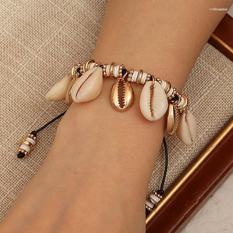 

Strand Bohemian Natural Shell Pottery Bracelet For Women Trendy Vintage Beaded Adjustable Length Bracelets Beach Party Jewelry Gifts