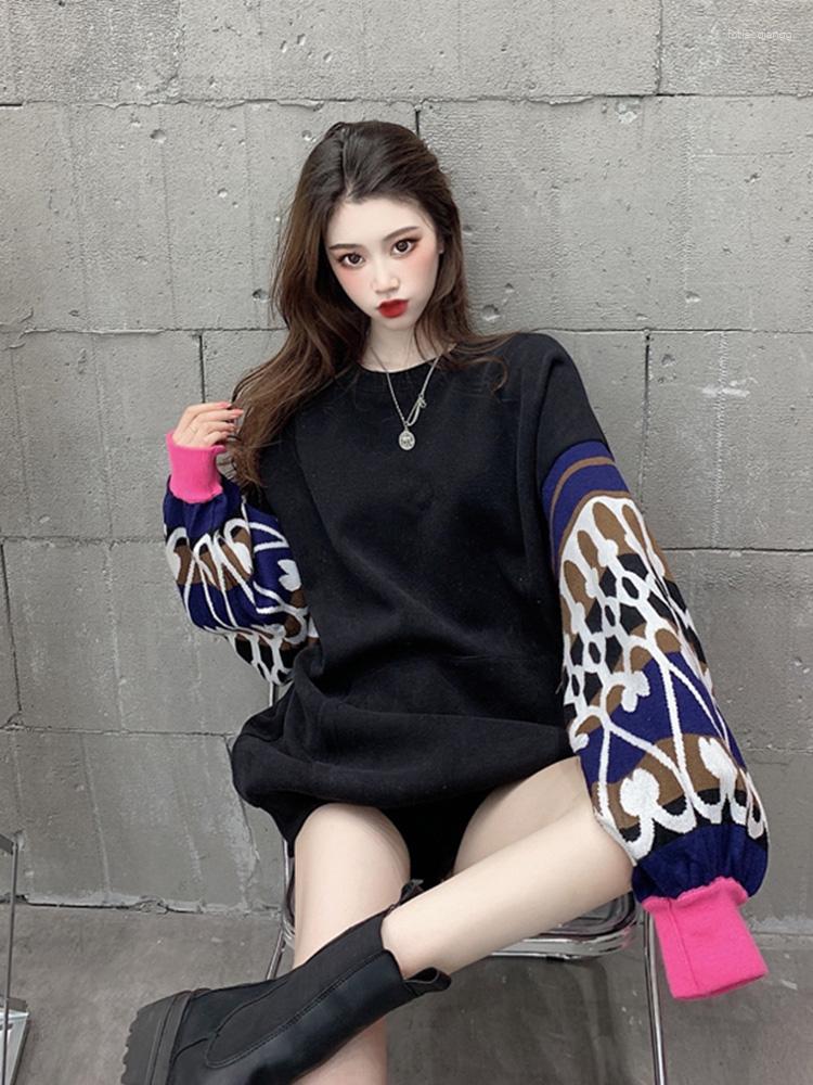 

Women' Hoodies 2023 Spring Korean Style Sweatshirt Loose Stitching Casual Hoodie Design Fashionable Retro Top Women, Black