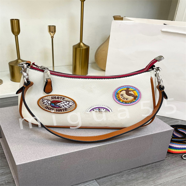 

Premium designer luxury shoulder Bag genuine Leather casual badge Graffiti underarm bags, White