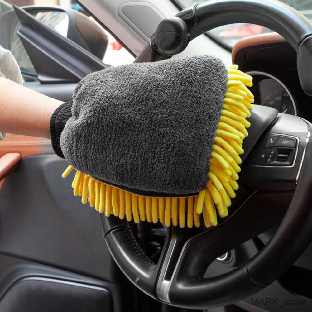 

Glove Car Wash Microfiber Gloves Blue Yellow Orange Washable Car Towel Durable Double Faced Glove for Cleaning Washing Car R230629