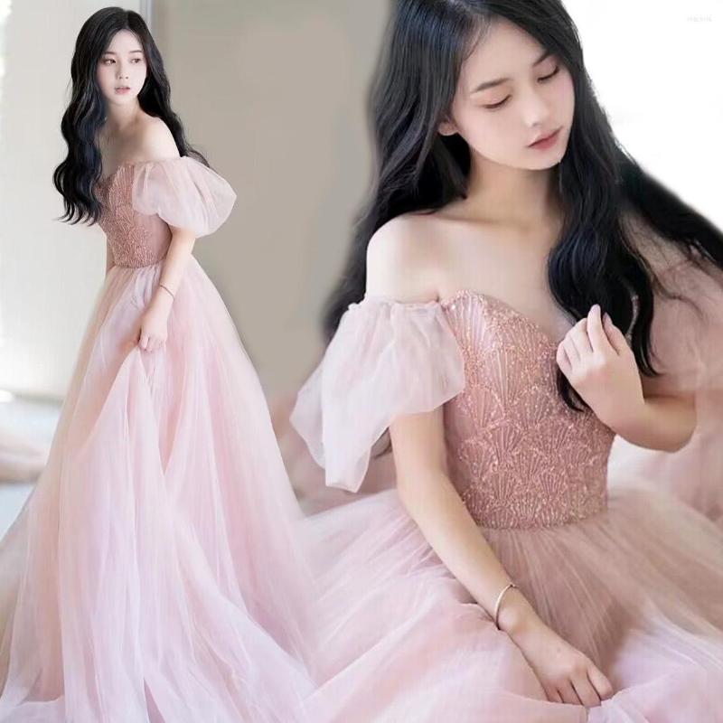 

Ethnic Clothing Princess Off Shoulder Evening Dresses Pink Sweet Celebrity Prom A Line Tulle Party Gown