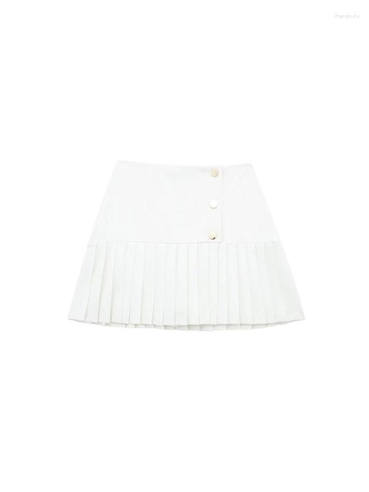 

Skirts Nlzgmsj Pleated High Waist A-line Women Solid Simple All-match Mini Spring Summer For, Picture shown