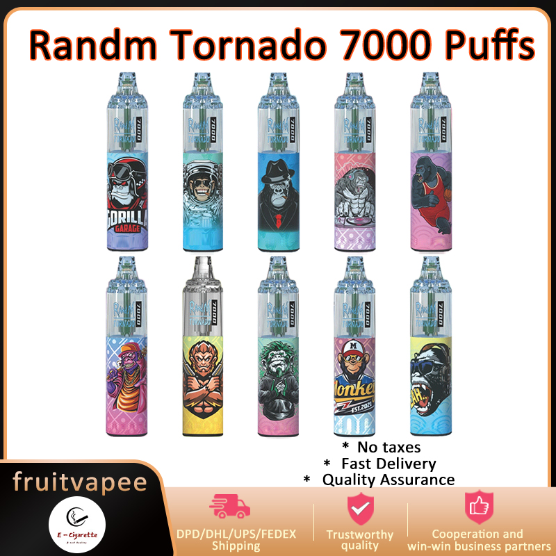 

Original RandM Tornado 7000 Puffs Disposable Vape Pen Electronic Cigarettes 14ml Pod Mesh Coil 6 Glowing Colors Rechargeable Air adjustable 2% 5% Device Vaporizer 7K
