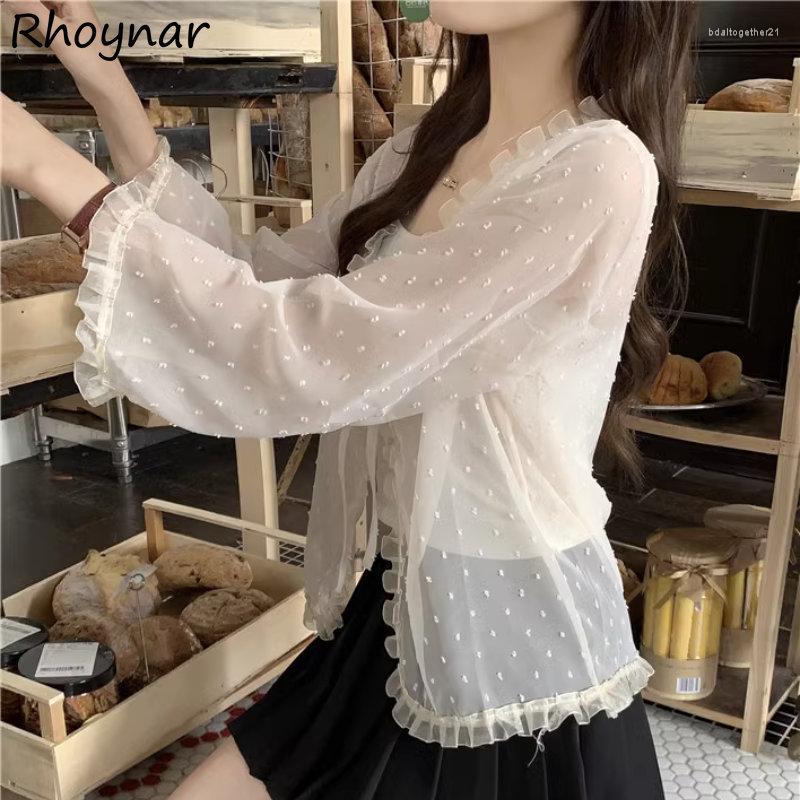 

Women's Blouses Women Ruffles Elegant Gentle Aesthetics Sweet Designer Fashion Kpop Sun Proof Thin Summer Baggy Chemise Femme Breathable, White blouses