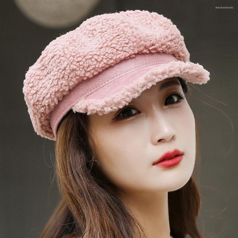 

Berets Trendy Female Beret Hat Fine Stitching Temperament Women Thickened Octagonal Ladies, White