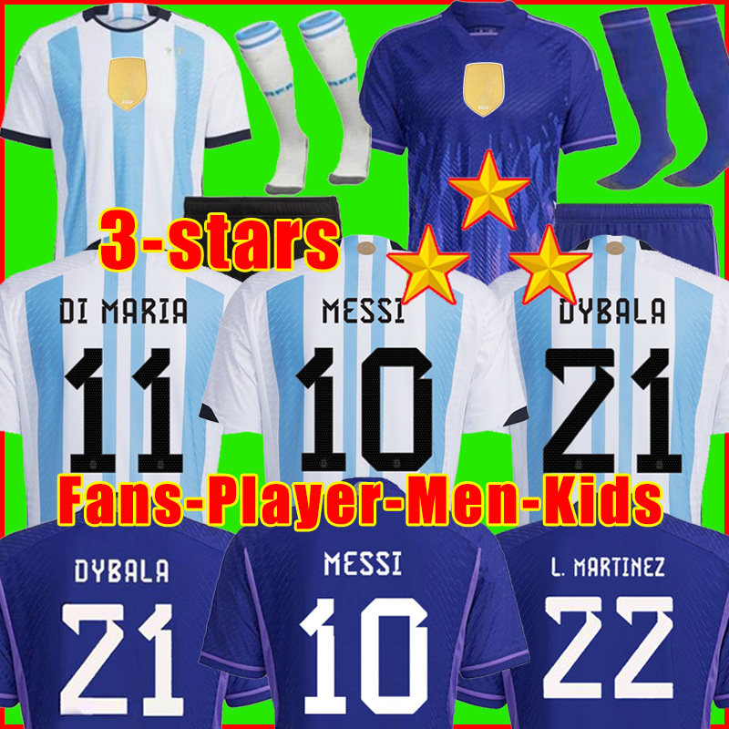 

Argentina 3 stars soccer Jerseys Fans player version 2022 2023 MESSIS DYBALA MARTINEZ Maradona de paul football shirt 22 23 Men Kids kit sets uniforms di maria boys 252, 2022 kids away