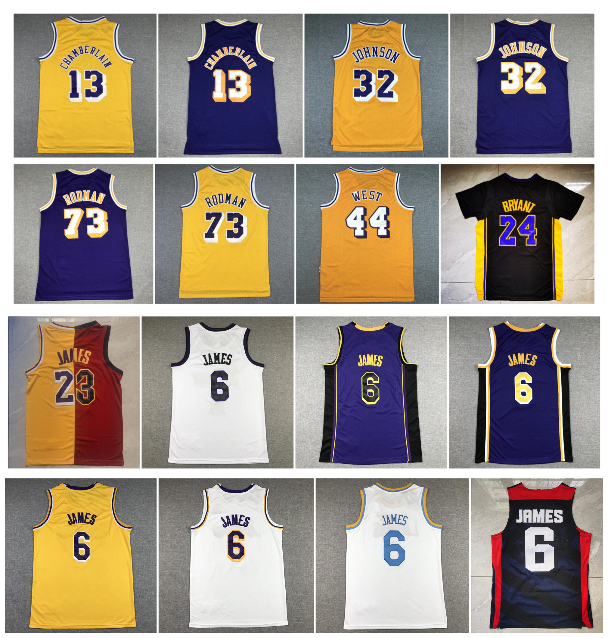 

Lakerss Bryant USA James Johnson Basketball Jersey Los Mamba Angeles Dennis Rodman Wilt Chamberlain Jerry West Mitchell & Ness Purple Black Yellow Size S, As pic