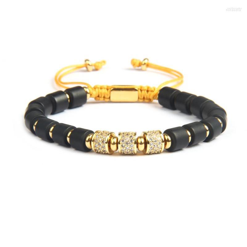 

Strand Ailatu Luxury Cyliners Braiding Bracelet With Natural Matte Onyx Stone Beads Stainless Steel Jewelry Top Quality